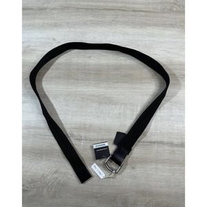 Club Monaco Mens Black Belt Italy Webbing Canvas Double Metal Slider Buckle